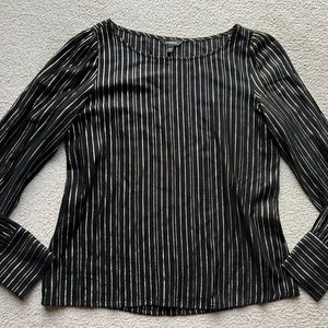 Express Black Gold Stripes Long Sleeve Blouse Women's Shirt Top Boat Neck Sz S
